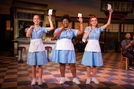 Bailey McCall as Jenna, Kennedy Salters as Becky, and Gabriella Marzetta as Dawn in the National Tour of Waitress. Photo credit: Jeremy Daniel.