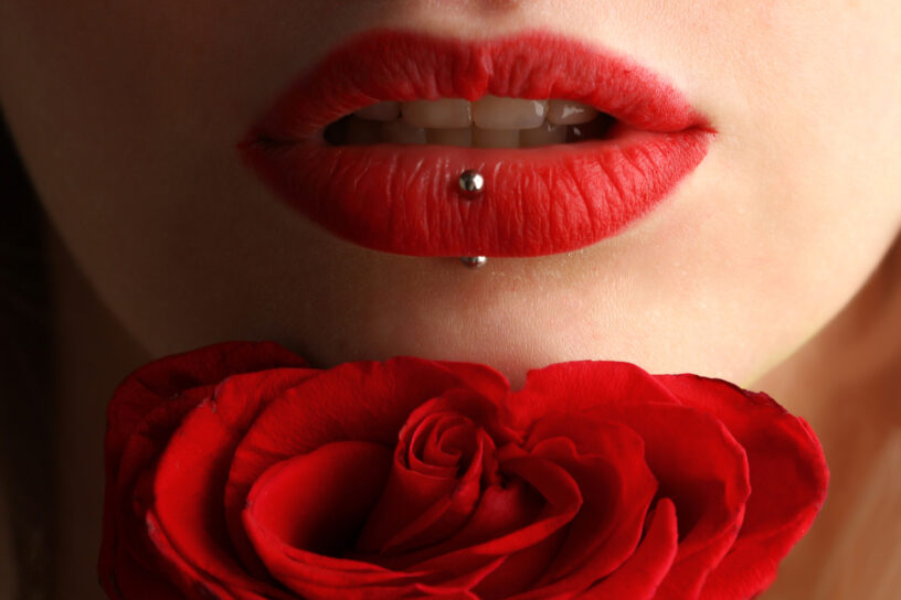 Red lips with red flower