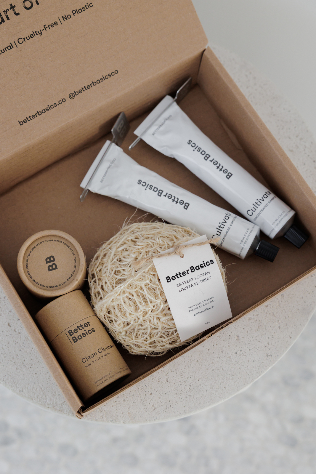 Box containing cleansing products