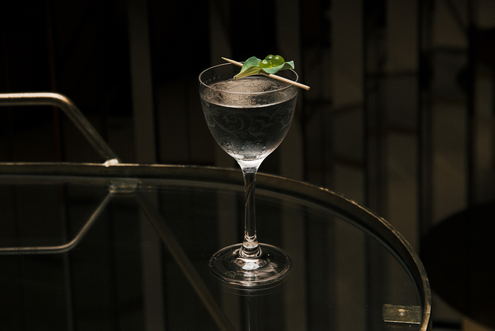 Martini on a glass table