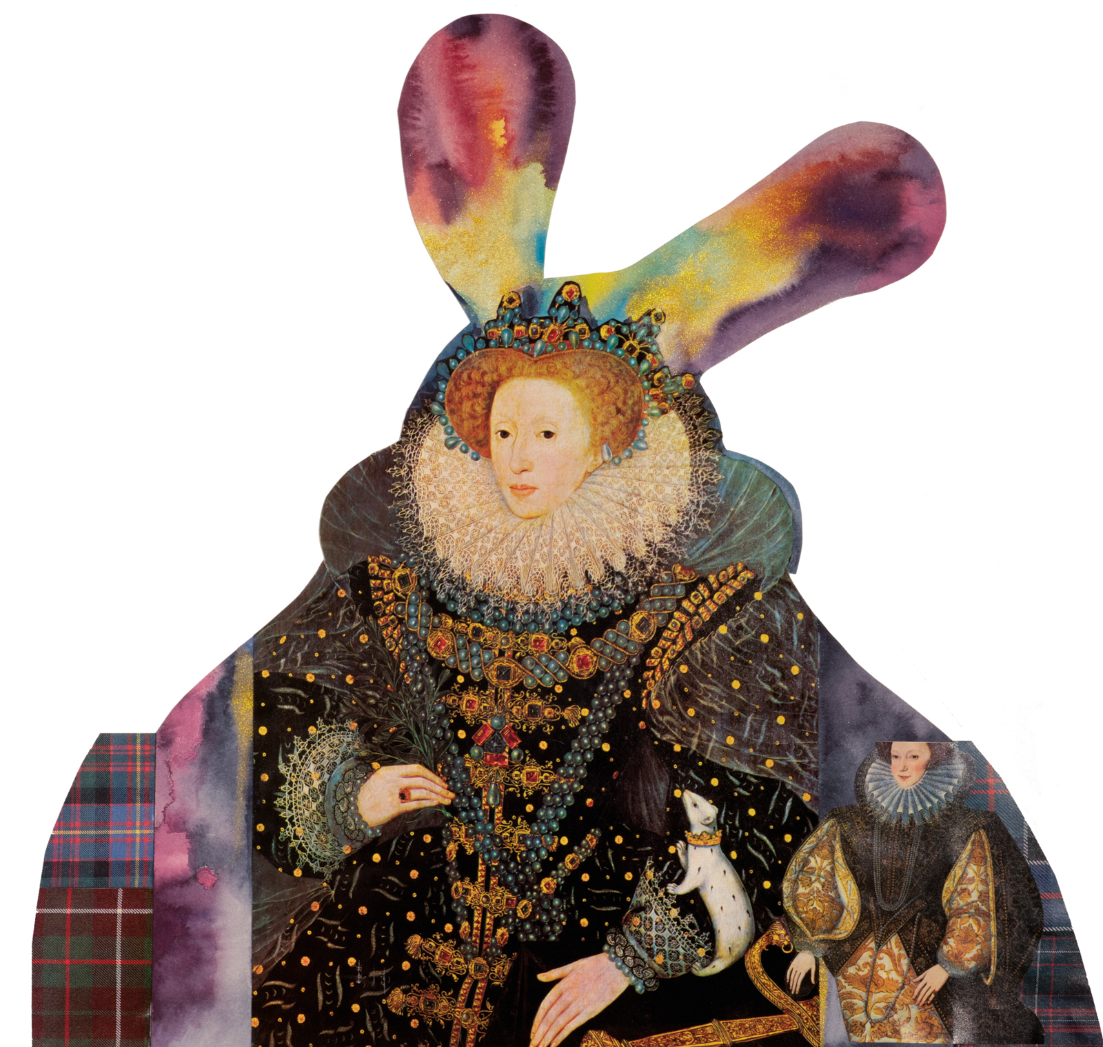 Sonja Ahlers, Rabbit Queen, 2020, mixed media, 16” x 16 1/2”. Courtesy of the artist.