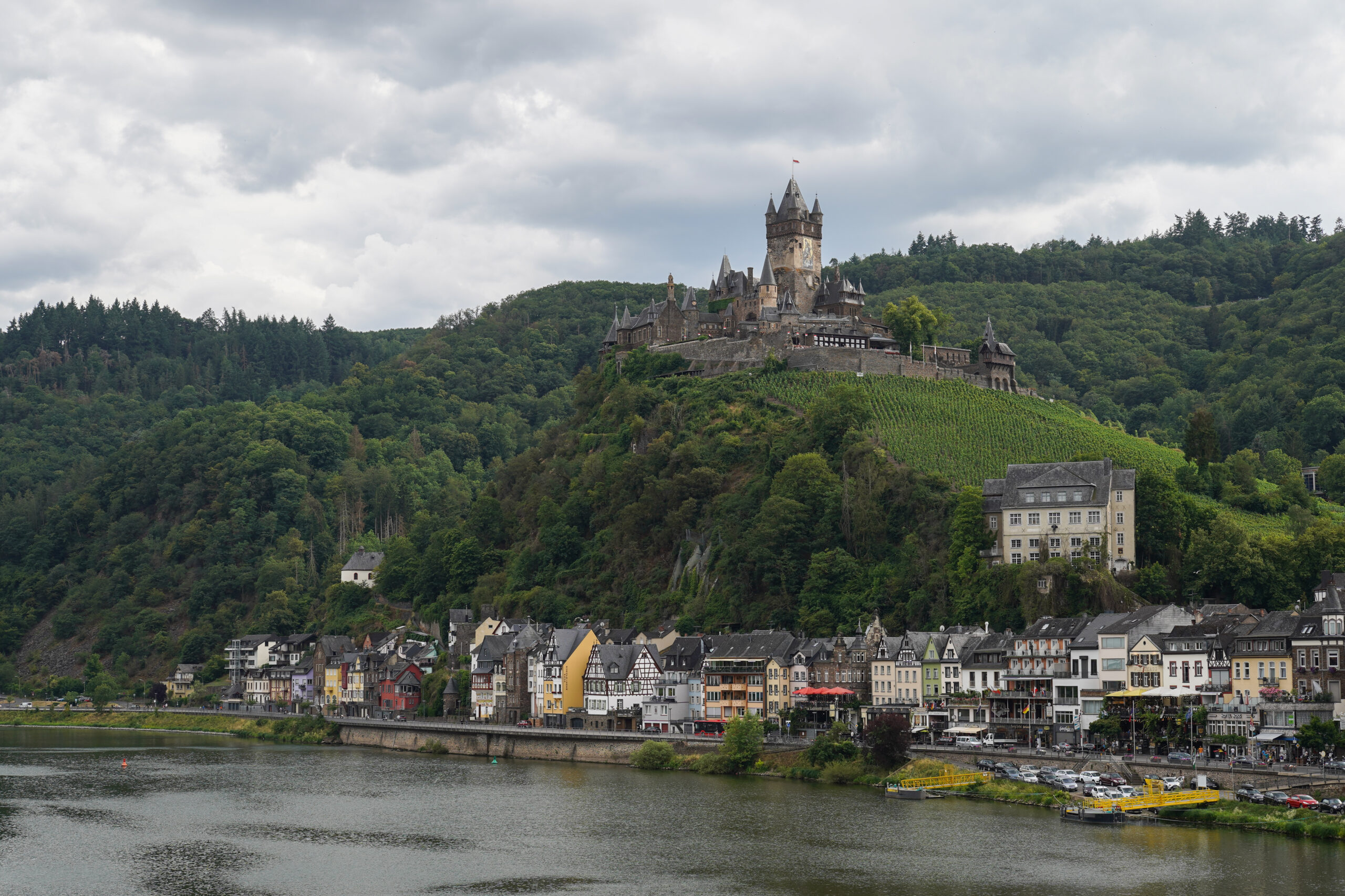 The town of Moselle, Germany, seen from the river below.