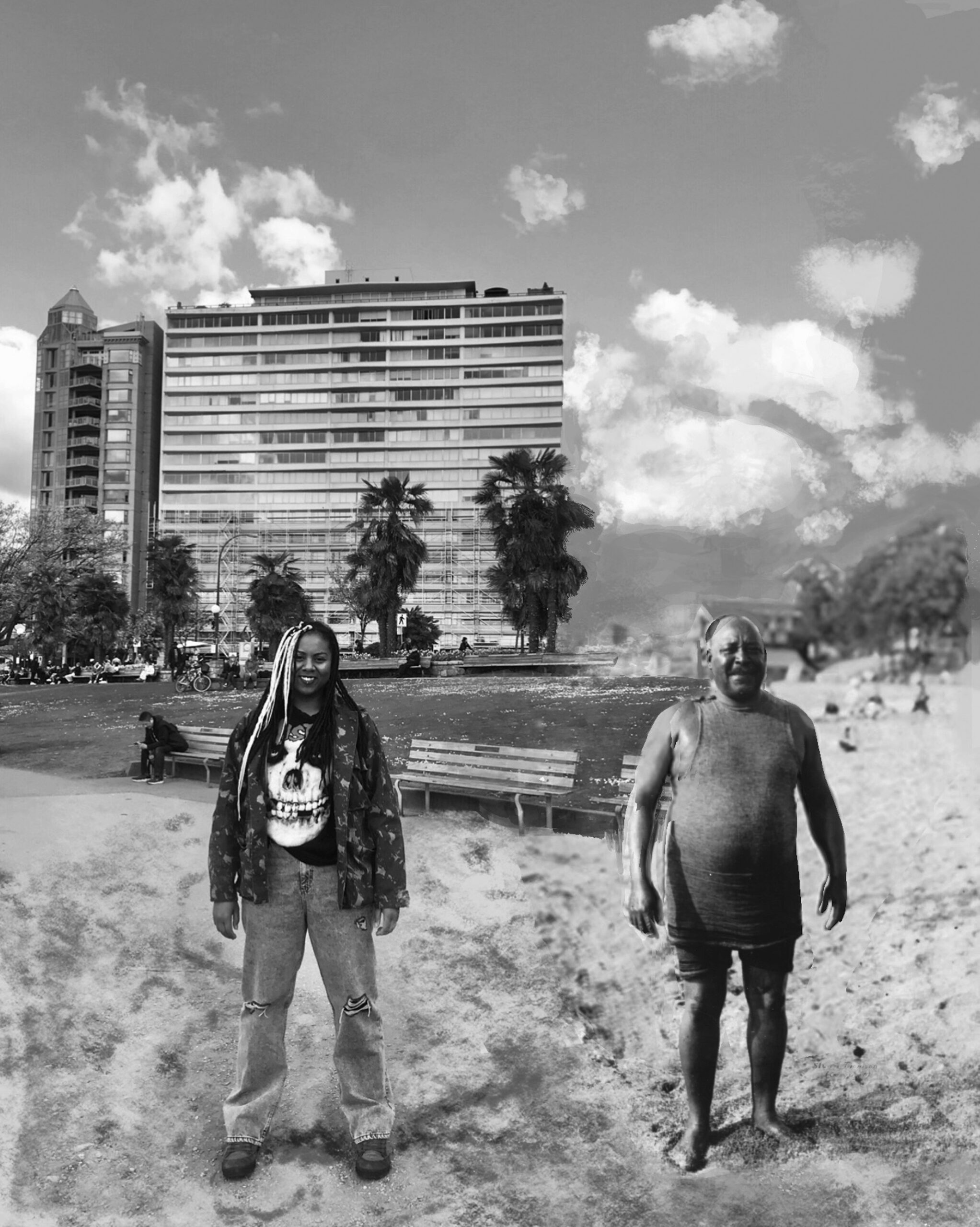 Ruby Smith Díaz and Serafim Fortes standing side by side on a beach