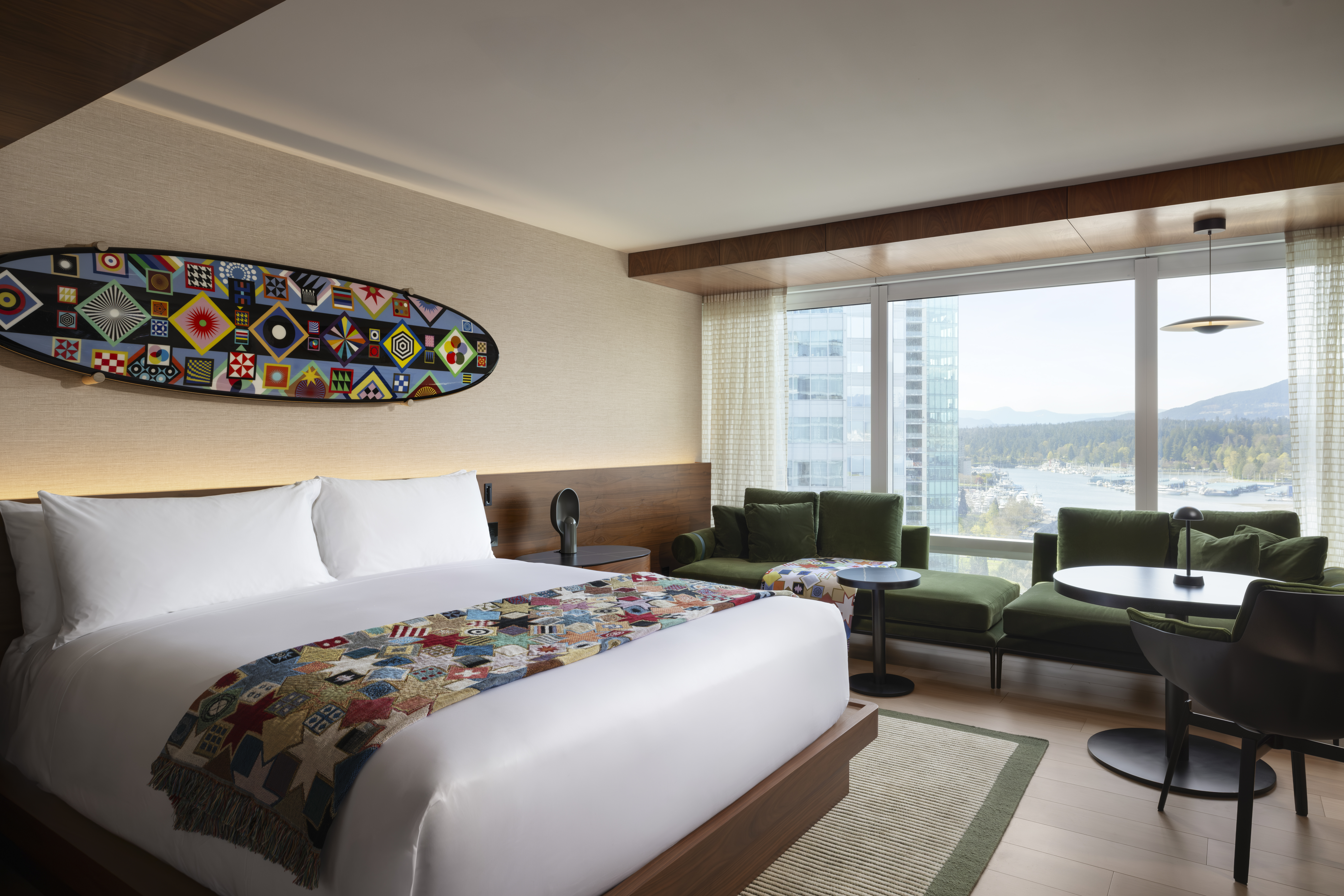 A bed inside Suite X, by Douglas Coupland.