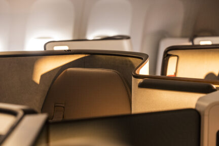 Cathay Pacific Aria Suite interior: the top of a travel pod in an airplane.