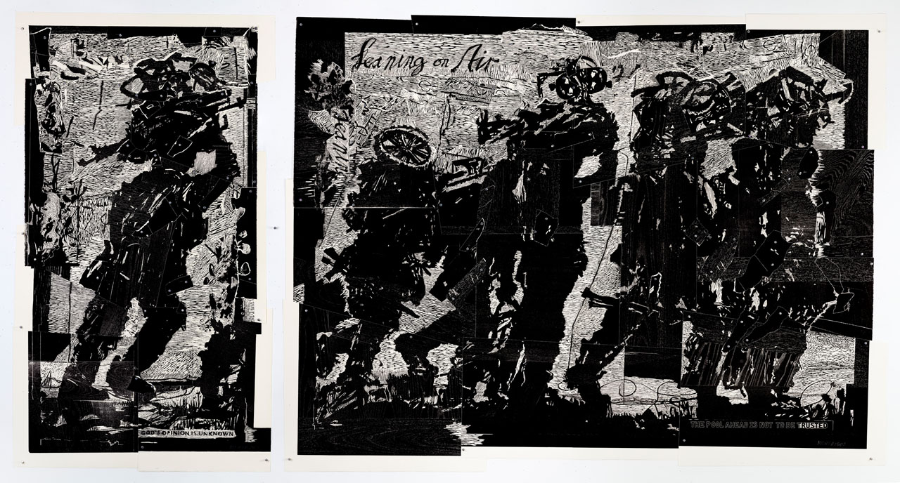 Two woodblock images side by side.