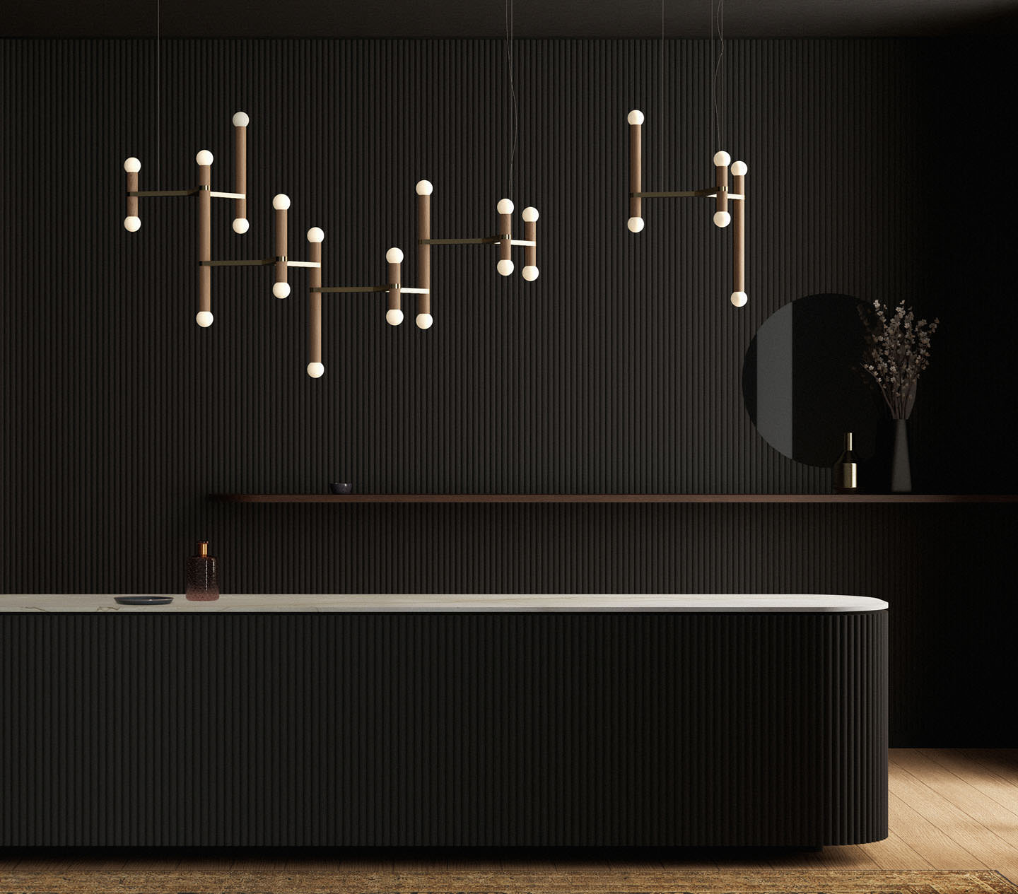 Summer wishlist: modern light fixtures above a counter.