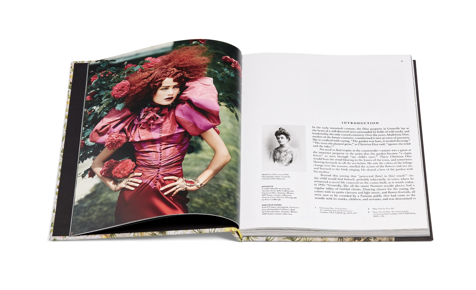 Dior Enchanting Gardens book, open to a fashion shoot image