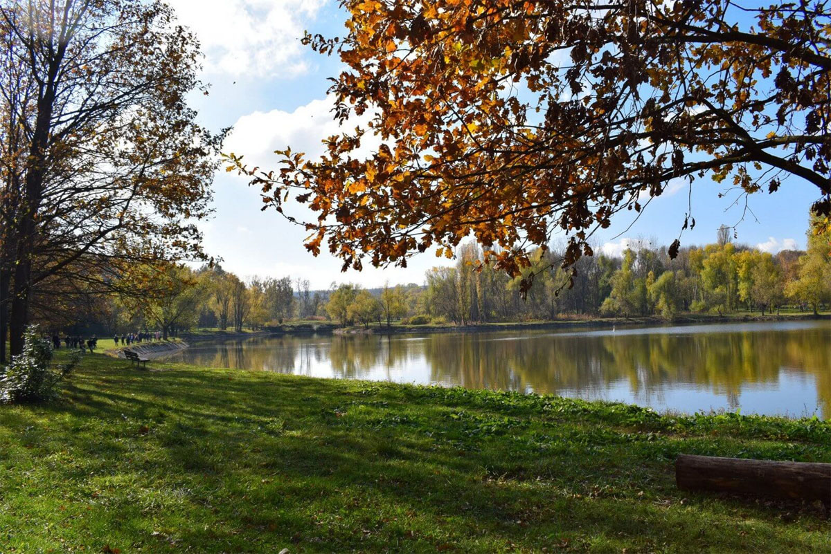 A park overlooking a pond in Moldova.