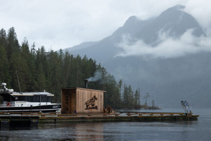 In Desolation Sound, a sauna sits atop a floating dock at the Klahoose Wilderness Resort.
