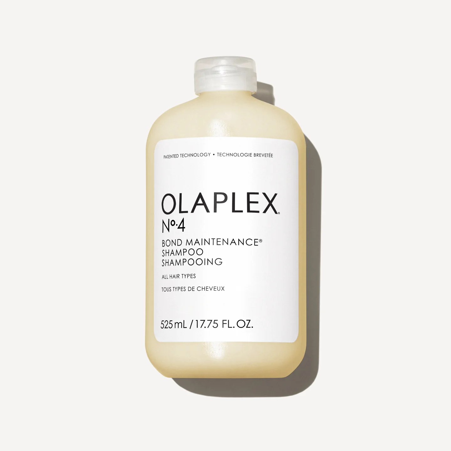A bottle of Olaplex bond-building shampoo.