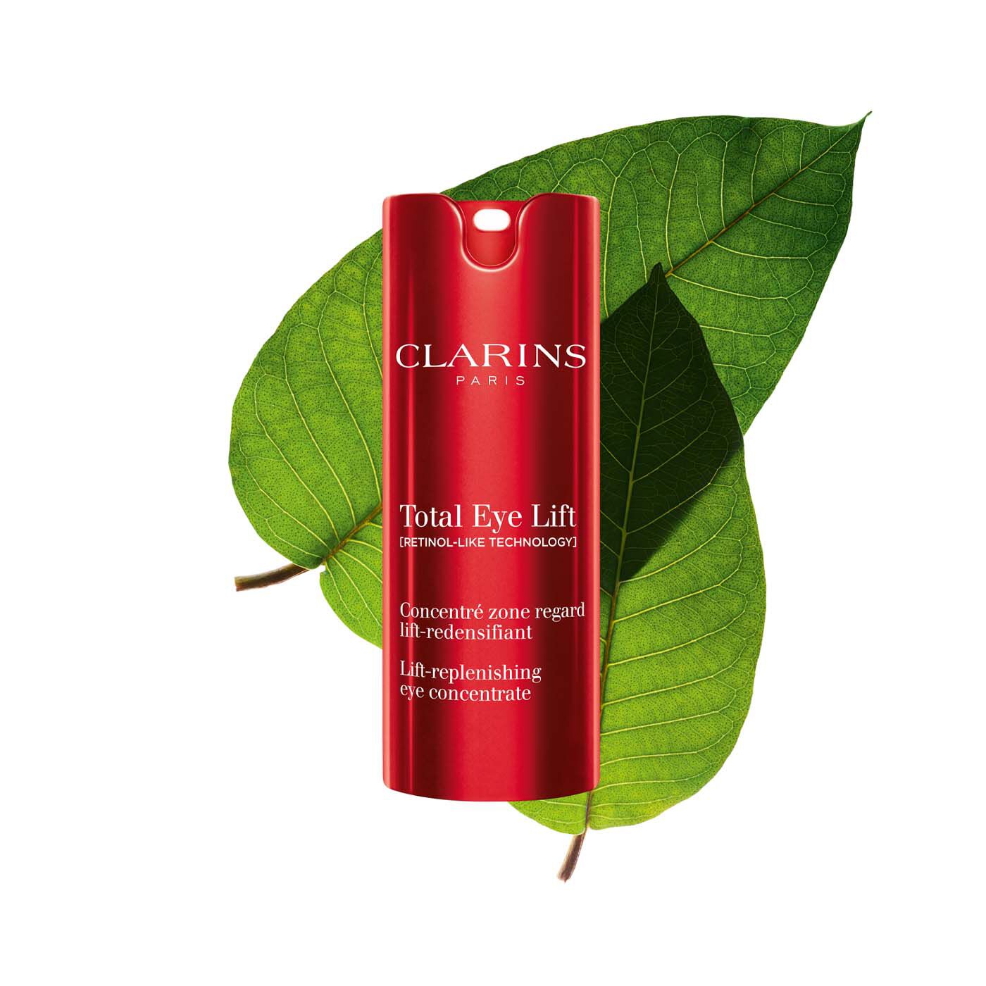 A red bottle of Clarins Total Eye Lift