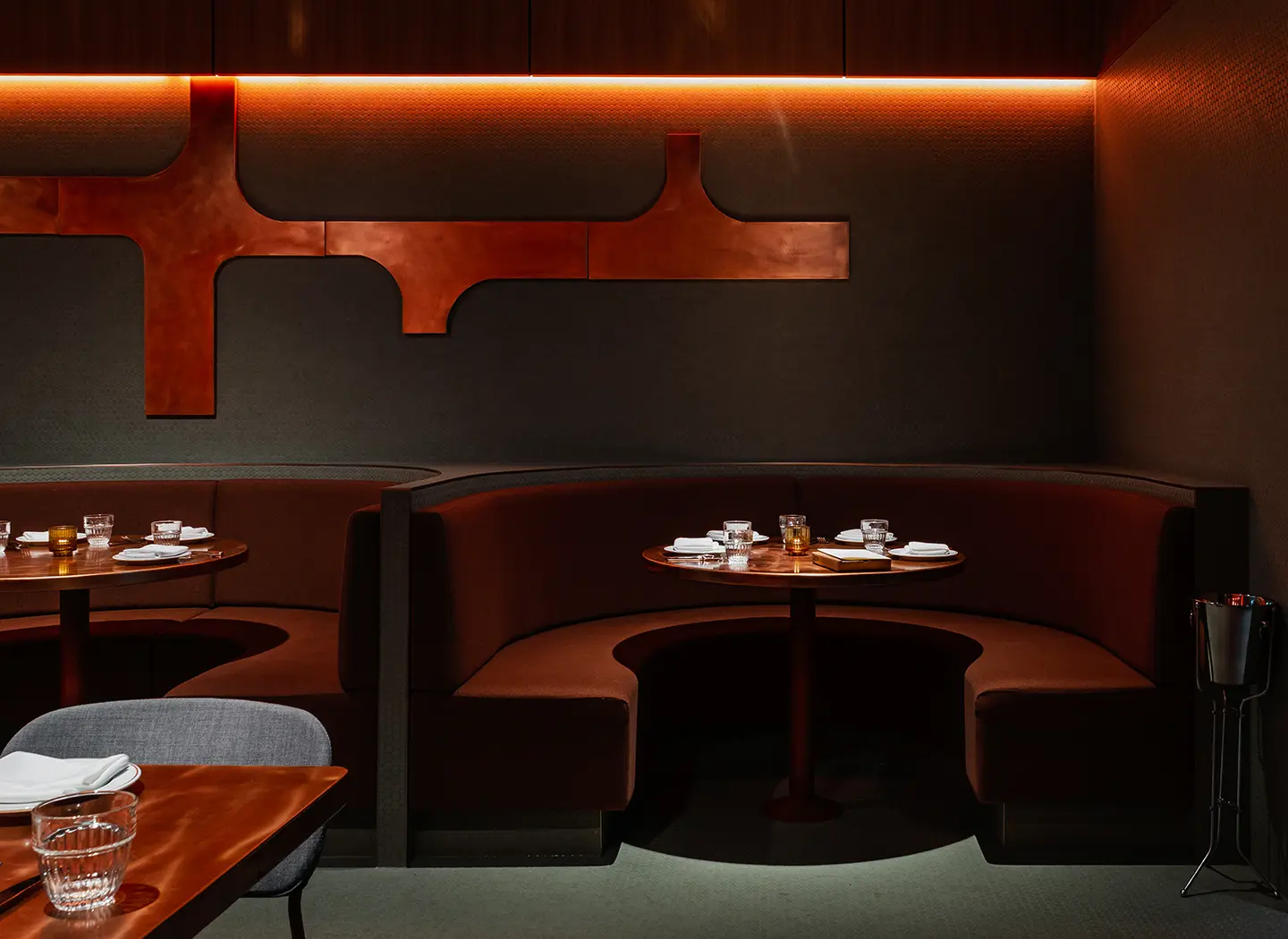 An interiro shot of a booth at the restaurant June.