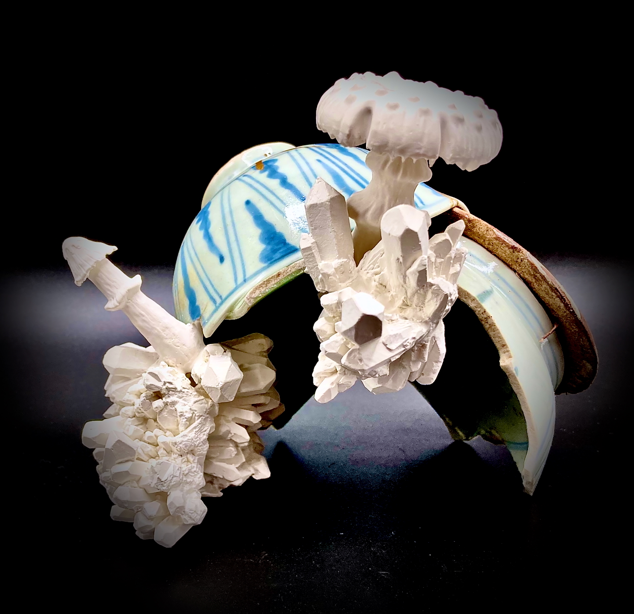 Classical Japanese pottery constructed around mushrooms.