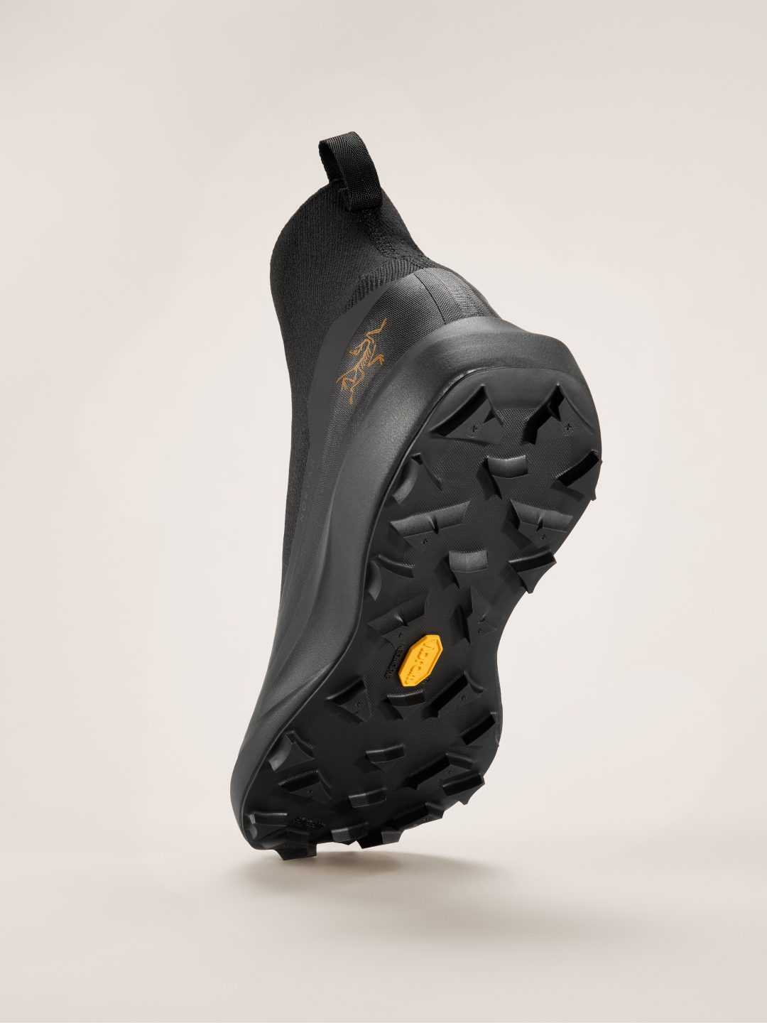 Wishlist: A black Arc’teryx boot, with the heel and sole revealed.